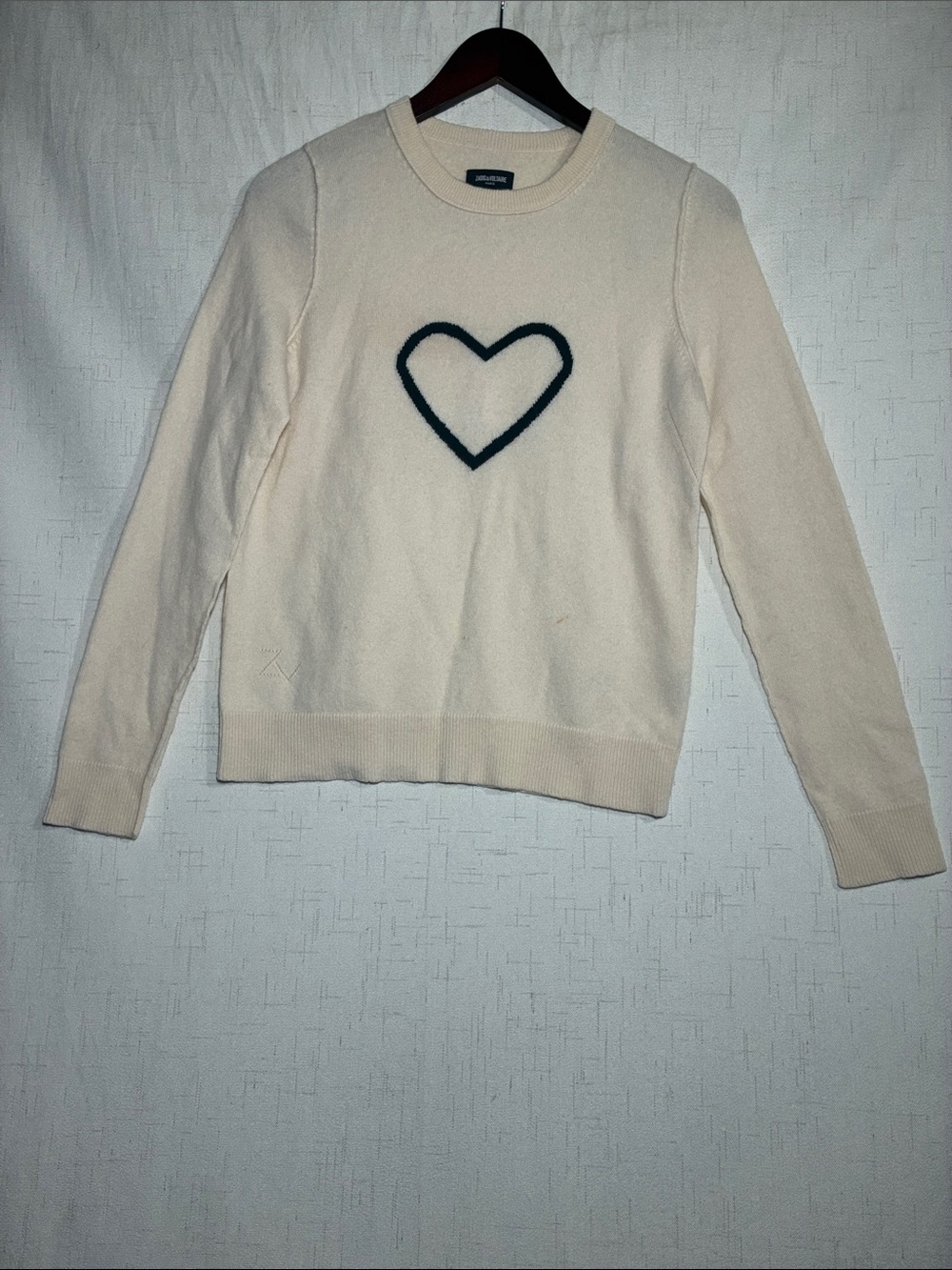 Zadig & Voltaire Cream Crewneck Sweater with Black Heart
